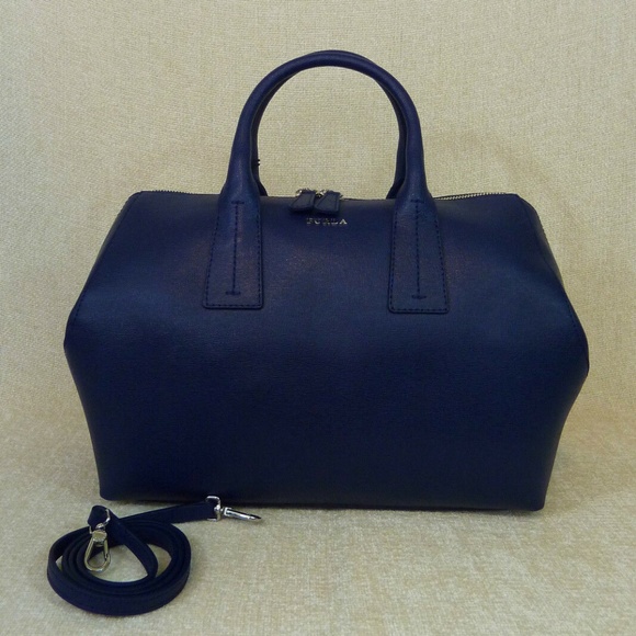 NEW Furla Papermoon Navy Blue Saffiano Leather Top Handle Satchel/Shoulder Bag - Picture 3 of 14